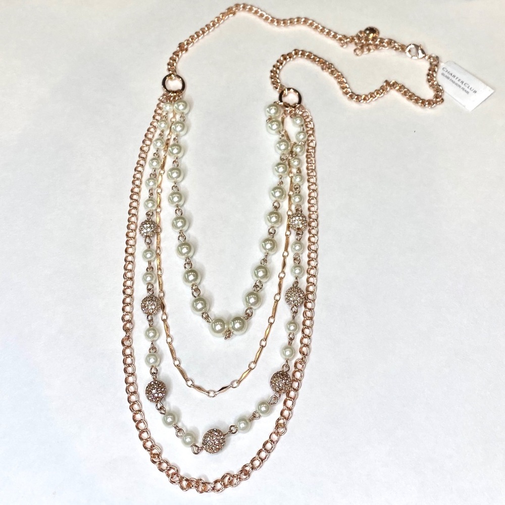 Charter Club Rose Gold w/ White Pearl Necklace